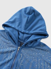ROMWE MEN Street Life Men's Rhinestone Casual Versatile Daily Wear Hoodie - Blue - View 6