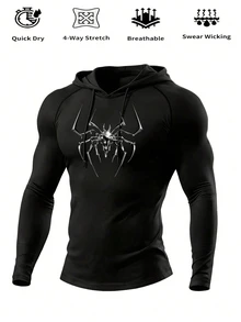 Gym Rark Men's Hooded Long Sleeve Printed Casual Sports Sweatshirt - Black - View 3