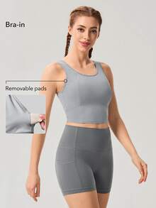 OutZeal Women Sports Bra Daily Casual Soft Stretch Bra-In Back Cut-Out Design Active Tops - Dark Grey - View 2