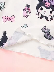 HELLO KITTY AND FRIENDS | SHEIN Tween Girls Cartoon Print Spaghetti Strap Top & Shorts Loungewear Set - White - View 7