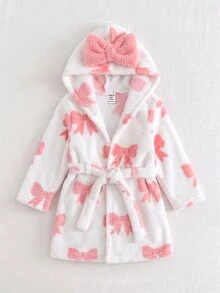 SHEIN Baby Girl Cute Bow Fluffy Pajamas - Pink - View 3
