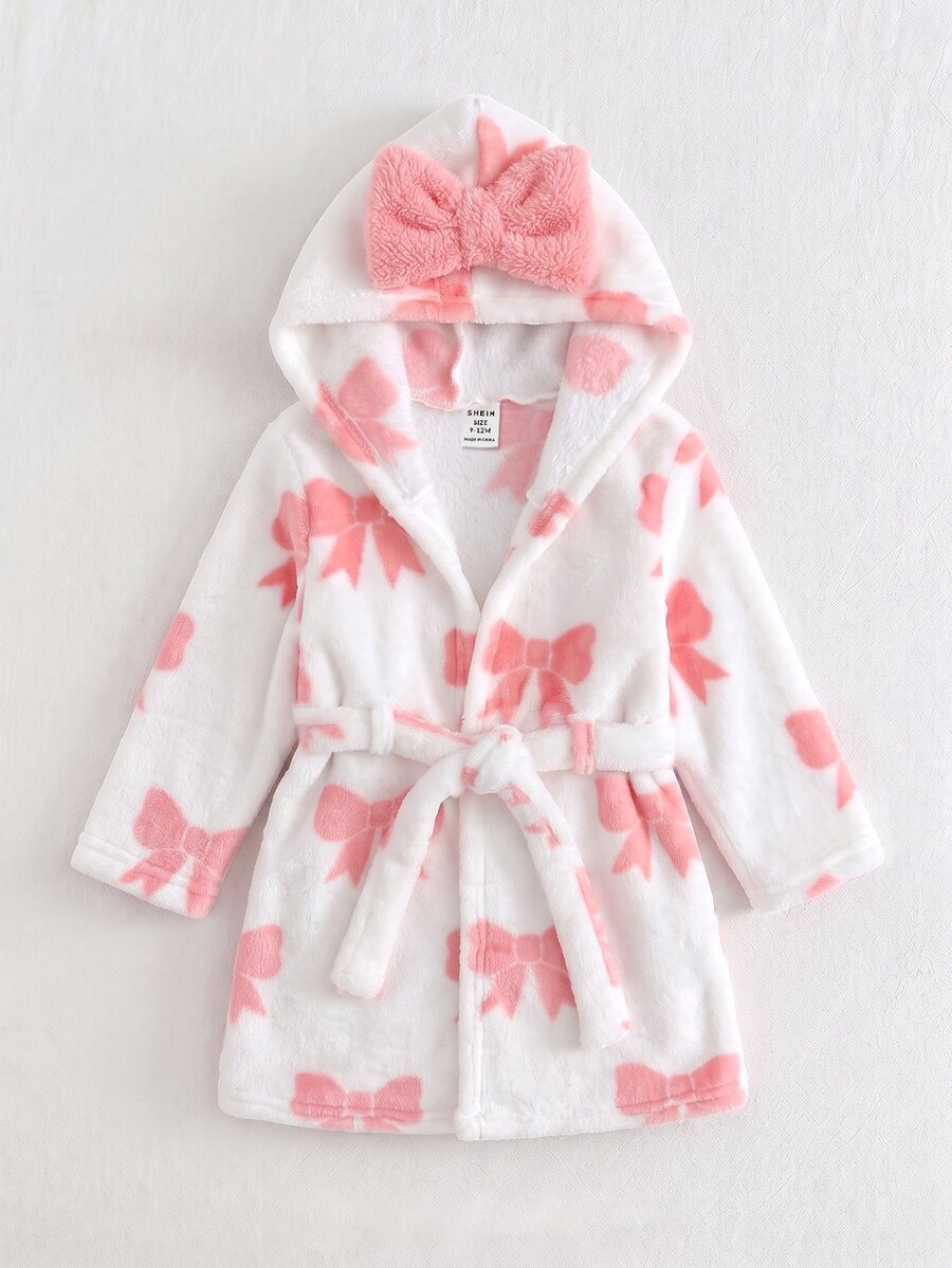 SHEIN Baby Girl Cute Bow Fluffy Pajamas - Pink - View 1