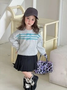 DAZY Infant/Toddler (Girl) Round Neck Long Sleeve Bow Korean Style Sweatshirt - Grey - View 8