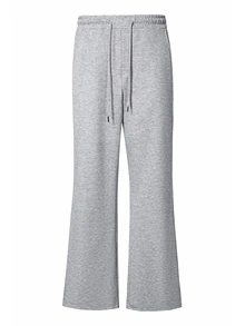 HUEFORM Men's Light Gray Linen-Like Flare Sweatpants, Elastic Waist With Drawstring, Draped Wide Leg Casual Pants, Minimalist Versatile Loose Floor-Length Trousers, Old Money Style Relaxed Fit - Light Grey - View 4