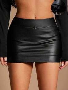 Franclia Chân váy skort nữ cạp cao dáng chữ A màu trơn có khóa kim loại và quần short bên trong, phong cách đa năng mặc đi tiệc, thường ngày và đi làm, phù hợp cho xuân, hè, thu, đông - màu đen - Xem 3
