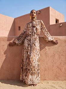 Zivah New Elegant Jamaican European Tropical Brown Animal Print Waist Pleated Design Bohemian Vacation Dress Cover-Up Beach Summer - Multicolor - View 4