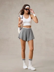 OutZeal Celana Pendek Olahraga Wanita, Celana Pendek Tenis, Lari, Celana Pendek dengan Bagian Bawah yang Longgar, Bawahan Aktif - Grey - View 6