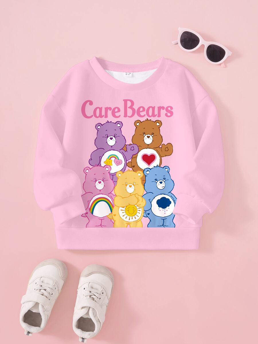 SHEIN X Care Bears Young Girl Round Neck Cartoon Pattern Cute Sweatshirt - White - View 1