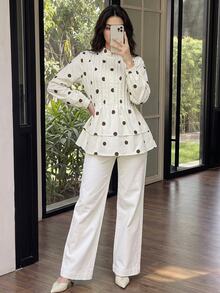 Solavon Women's Polka Dot Casual Daily Wear Blouse - Yellow - View 4