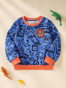 Blippi X SHEIN كنزة صوفية بطبعة كاملة للأولاد الصغار - متعدد الألوان - مشاهدة 1