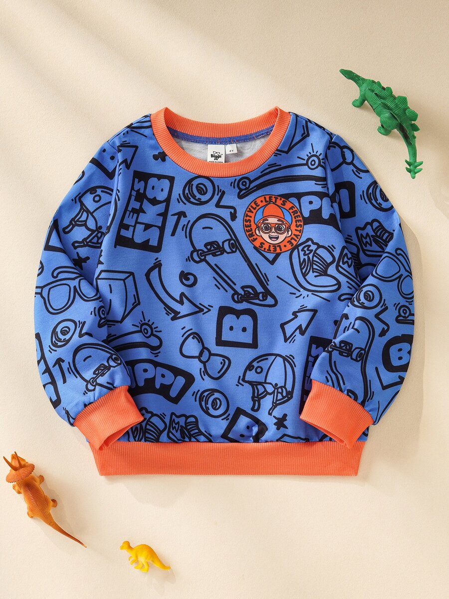 Blippi X SHEIN كنزة صوفية بطبعة كاملة للأولاد الصغار - متعدد الألوان - مشاهدة 1
