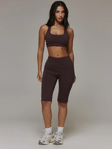 Musera Sport Scoop Front Removable Cups Racer Back Sports Bra Coord Top Only Sport Essentials Basics Gym Workout Autumn Fall Winter - Chocolate Brown - View 3