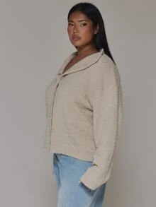MUSERA Plus Size Beige Knit Button Down Cardigan Spring Summer Casual Everyday Day Outfit Going Out - Camel - View 4