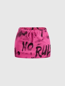 ROMWE Street Life Sweatshirt Crop Top Warna Pink Mawar Gaya Jalanan Hot Girl dengan Cetakan Grafiti Huruf, Kerah Fleece, Panjang Pendek, Set 2 Potong untuk Wanita - Berwarna merah muda - View 5