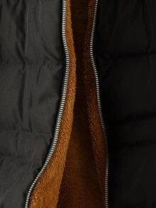 SHEIN Clasi 大尺碼連帽長袖拉鍊絎縫素色冬季加厚棉襖 - 黑色 - 查看 3