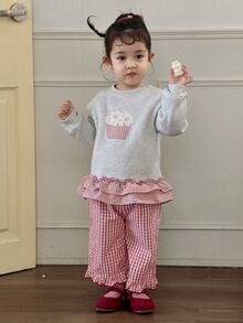 DAZY Infant (Girl) Round Neck Ruffle Trim Long Sleeve Sweatshirt - Grey - View 5