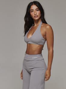Musera Sport Plunge Front Sport Logo Halterneck Sports Bra Sport Essentials Basics Gym Workout Autumn Fall Winter - Grey - View 4