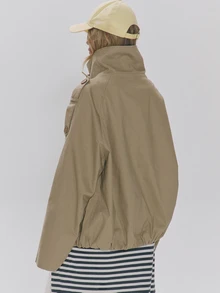 MUSERA High Funnel Neck Double Button Front Oversized Cropped Trench Style Jacket Fall Autumn Winter Daily Everyday Outerwear - Khaki - View 4