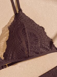 Lullawish Contrast Lace Triangle PJ Set - Rust Brown - View 6