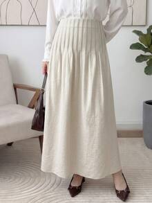 Veilorie تنورة نسائية بلون موحد مطوية كاجوال متعددة الاستخدامات للارتداء اليومي - لون مشمشي - مشاهدة 6