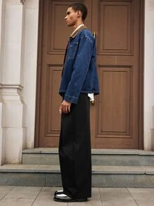 SWAVVY 男士休閒街頭風皺褶口袋寬鬆長褲 - 黑色 - 查看 3