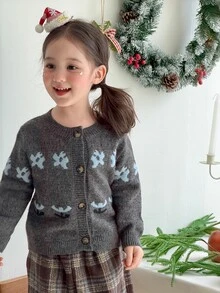 DAZY Infant/Toddler (Girl) Round Neck Long Sleeve Autumn/Winter Cardigan - Grey - View 4
