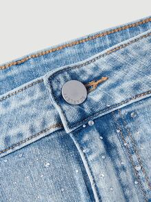 SHEIN MOD Plus Size Street Fashion Button Pocket Denim Mini Skirt - Blue - View 3