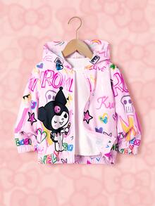 HELLO KITTY AND FRIENDS | SHEIN جاكيت هودي كاجوال يومي بطباعة كرتونية للبنات الصغيرات - وردي - مشاهدة 3
