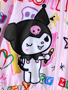 HELLO KITTY AND FRIENDS | SHEIN جاكيت هودي كاجوال يومي بطباعة كرتونية للبنات الصغيرات - وردي - مشاهدة 5