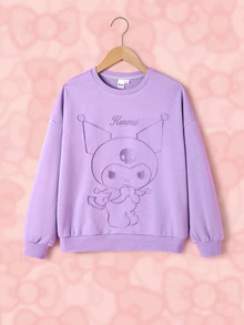 HELLO KITTY AND FRIENDS | SHEIN Tween Girl Cartoon Graphic Print Crew Neck Long Sleeve Sweatshirt For Outings - Mauve Purple - View 3