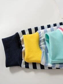 Girls' Casual Colorblock Ribbed Striped Drop Shoulder Crew Neck X Stitch Decor Pullover Sweatshirt 3 Pieces Set - Multicolor - View 5