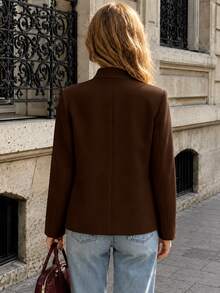 SHEIN PariChic 秋季新品 柔和棕色復古金鈕扣與環扣細節 立領長袖通勤修身短夾克 - 咖啡棕 - 查看 2