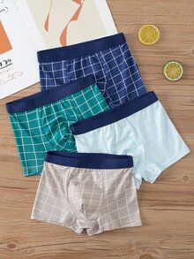 4件裝男孩格紋印花四角內褲 - 彩色 - 查看 1