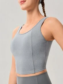 OutZeal Women Sports Bra Daily Casual Soft Stretch Bra-In Back Cut-Out Design Active Tops - Dark Grey - View 9