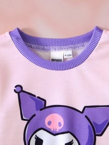 HELLO KITTY AND FRIENDS | SHEIN Baby Girl | Crew Neck Cartoon Graphic Cute Sweatshirt And Skirt Set - Multicolor - View 3
