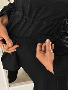 SHEIN 孕婦長袖收腰純色上衣與長褲兩件套 秋季 - 黑色 - 查看 5