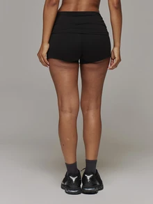 Musera Sport Fold Over Ruched Waist Soft Touch Fitted Sport Mini Shorts Sport Essentials Basics Gym Workout Autumn Fall Winter - Black - View 4
