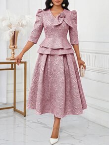 SHEIN Lady Women's 3D Floral Decor Top And Skirt Fashion 2 Pieces Set - Pink - View 1