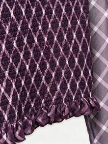 Nöista SMOCK PLAID MESH Stand Collar Flare Sleeve TOP - Burgundy - View 9