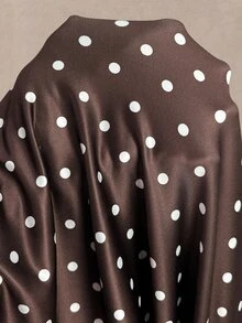 Elaquor Plus Size V-Neck Long Sleeve Polka Dot Mermaid Dress Fall - Coffee Brown - View 7