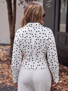 Aveloria Modichic 女款修身收腰玳瑁扣翻領百褶袖口優雅復古商務休閒白色黑波點早午餐秋季襯衫 - 彩色 - 查看 2