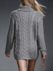 Omancia Elegant Lapel Horn Button Long Sleeve Design Women's Cardigan - Grey - View 2