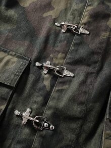ROMWE MEN Men's Camouflage Pattern Metal Buckle Long Sleeve Denim Jacket - Multicolor - View 6