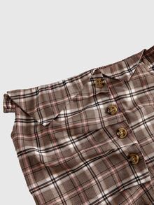 Sweetness Vintage Plaid Off-Shoulder Waist-Cinching Women's Blouse, Autumn/Winter - Multicolor - View 4