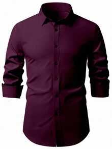 Manfinity Mode Men's Solid Color Casual Daily Long Sleeve Shirt - Purple - View 6
