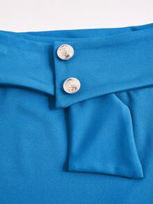 Poshavie Poshavie Setelan 2 Potong untuk Wanita dengan Blus Motif Blok Warna dan Celana Panjang Lebar - Biru - View 9