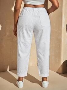 Slaydiva Plus Size Women's High Waist Pocket Tapered Casual Versatile Denim Jeans - Blue - View 2