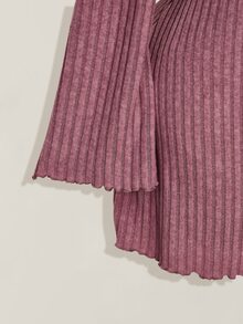 SHEIN ICON 女款秋冬復古休閒 80年代極簡 V 領喇叭袖毛絨羅紋紫色緊身洋裝 秋季外出約會穿搭 - 酒紅色 - 查看 6