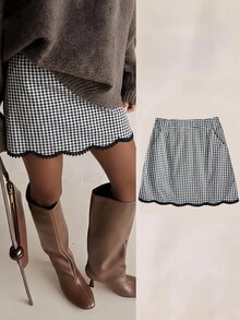 Muvela Women's Plaid Casual Versatile Daily Wear Mini Skirt - Black and White - View 8