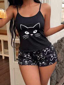 Dream Adore Cartoon Print Camisole & Shorts Pajama Set For Women - Multicolor - View 1
